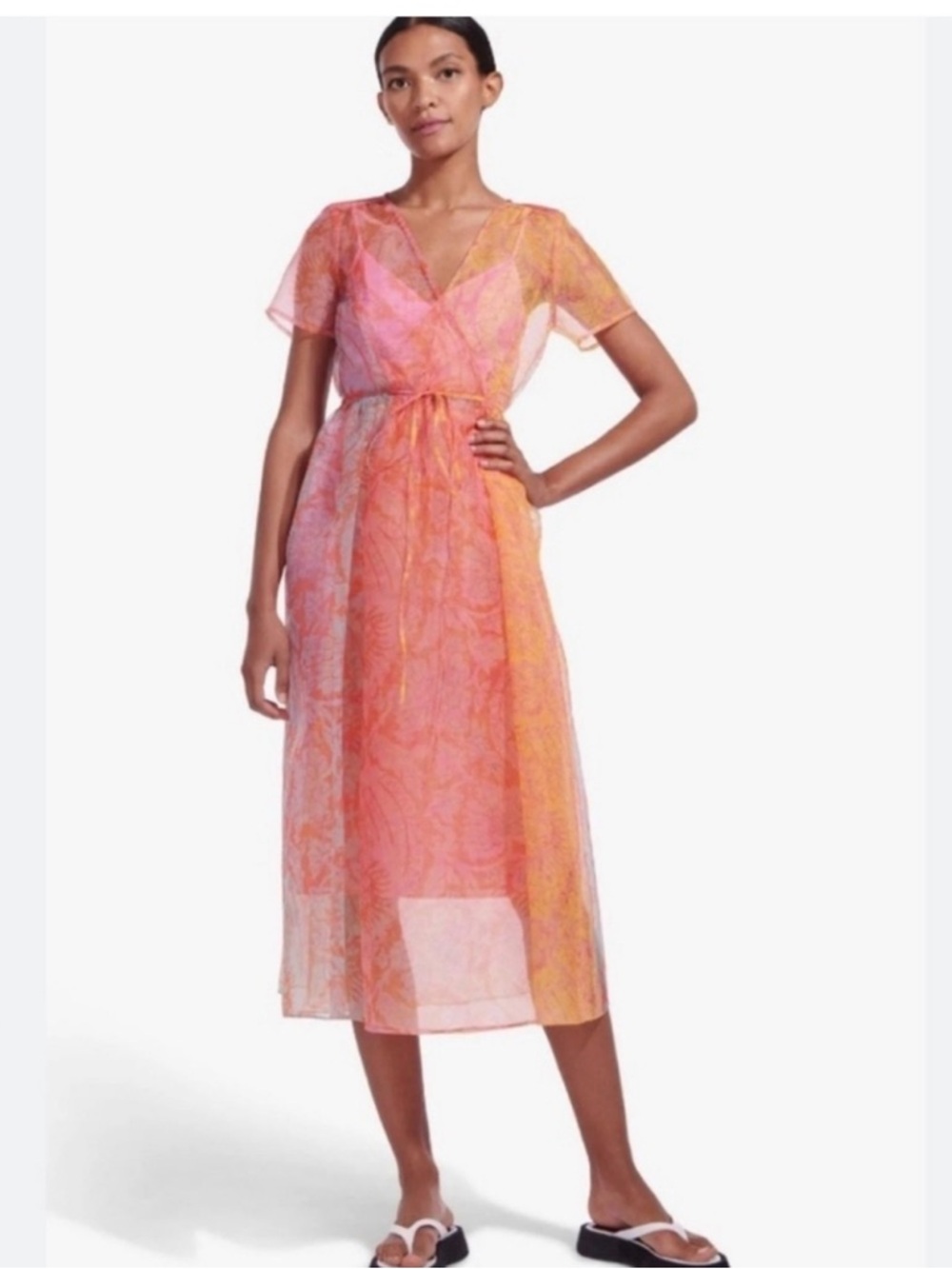 STAUD Wrap Maxi Dress in Coral-Pink